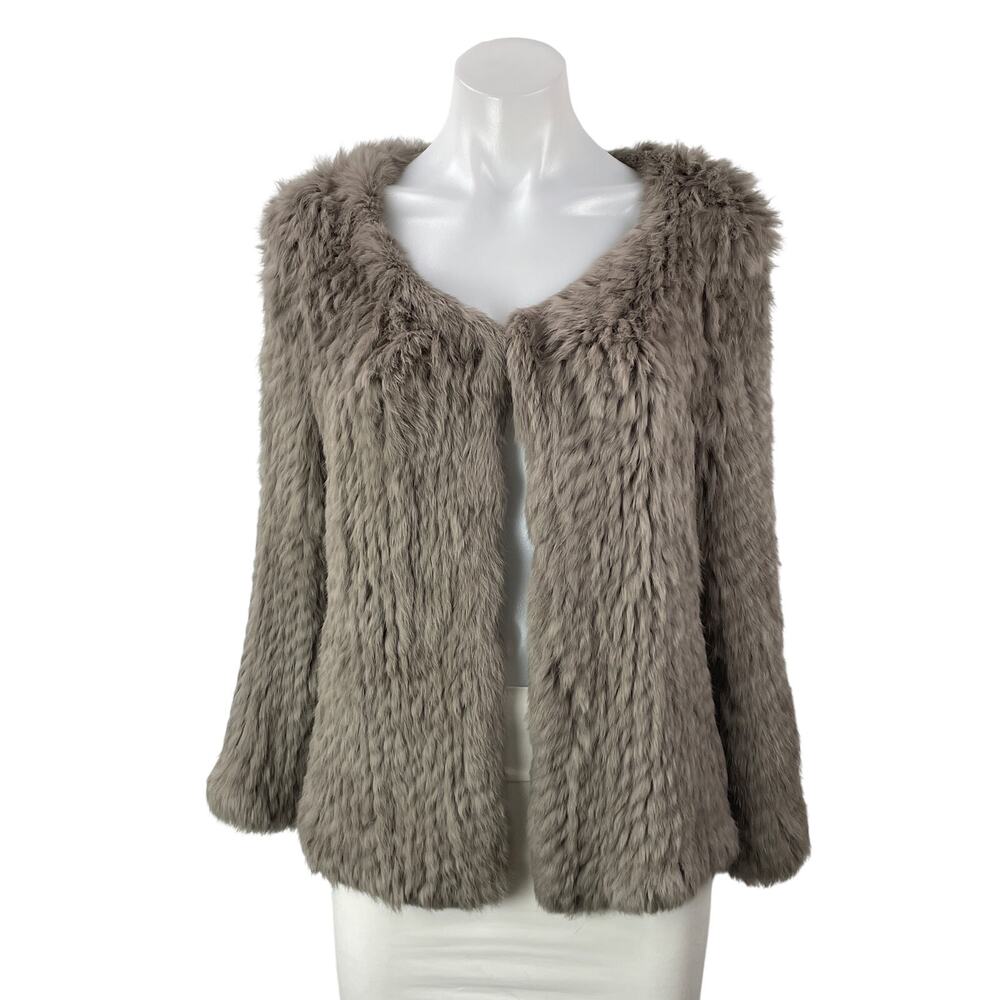NEW New York Look Women's Taupe Faux Fur Plush Open Blazer Coat Jacket Size M